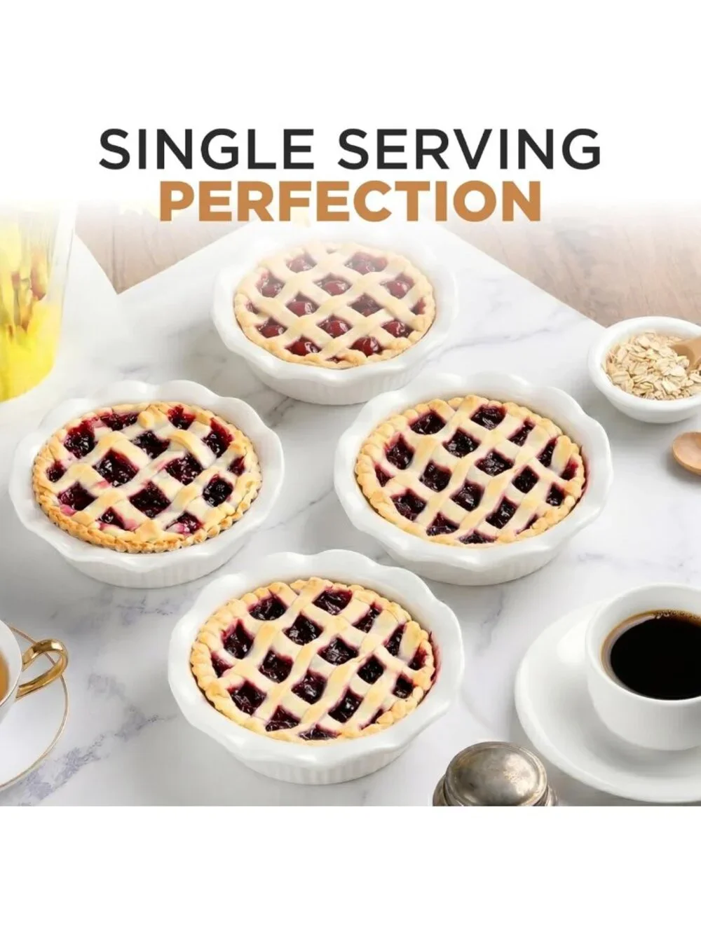 Set of 4 White Ceramic Mini Pie Pans - Perfect for Baking & Serving Desserts